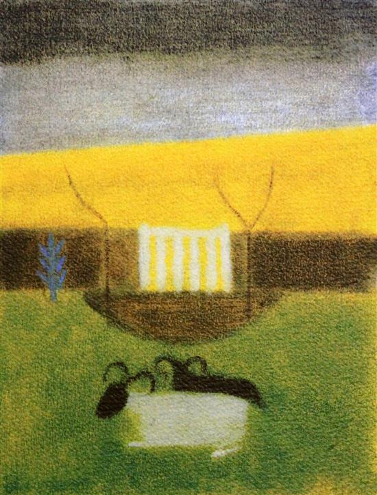 Craigie Aitchison (1926-2009) Sheep Tulilian, 18 x 15in., unframed